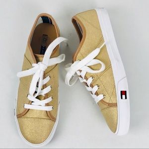 Tommy Hilfiger Gold Textile Lace Sneakers- Size 8M